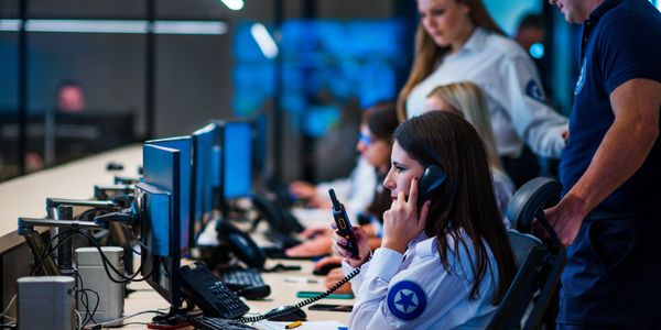 Operators monitoring and communicating in a control room.