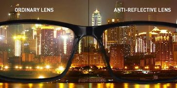 The left lens shows glare; the right lens with AR is clear and glare-free, providing better vision.