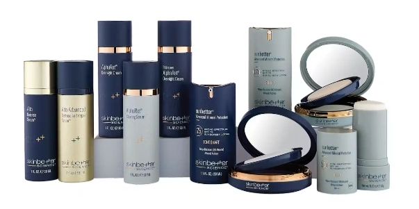 Collection of various skincare and cosmetic products from Skinbetter Science.