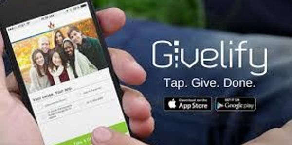 Givelify app promoting easy donations with Tap, Give, Done.