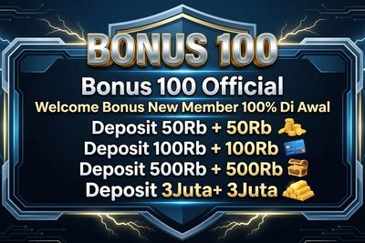 Gambar promo welcome member baru seratus persen di awal dari Bonus 100 Official.