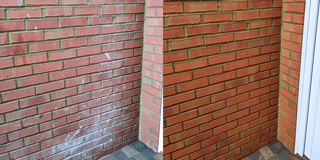 Before and after image of new build brick clean.
