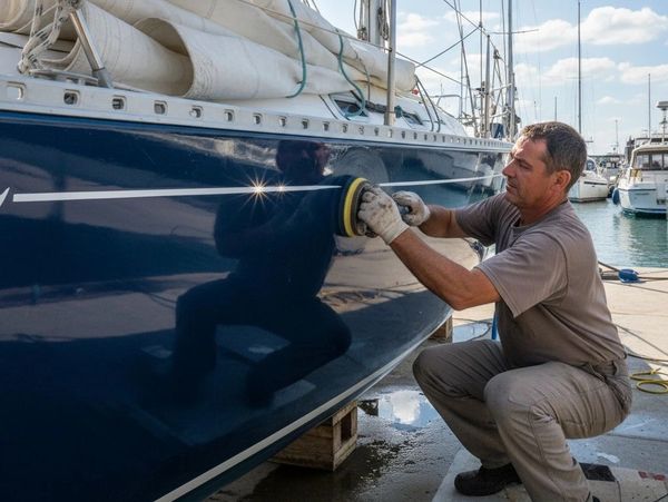 A man wags on cleaning the boat