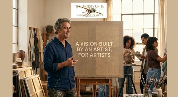 Artists collaborating in a bright studio with a vision for empowerment.