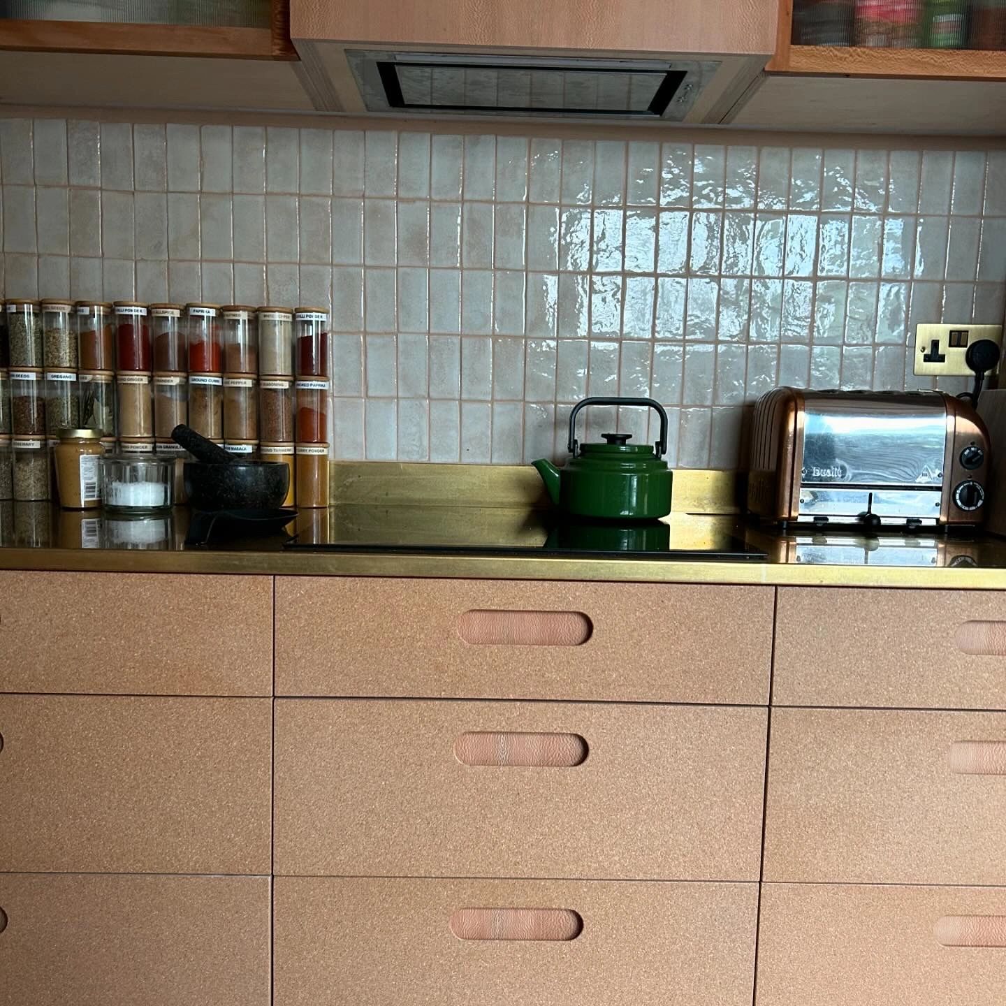 Cork and London plane kitchen drawer fronts