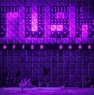 Pixel art billboard with the words 'AFTER DARK' glowing purple.