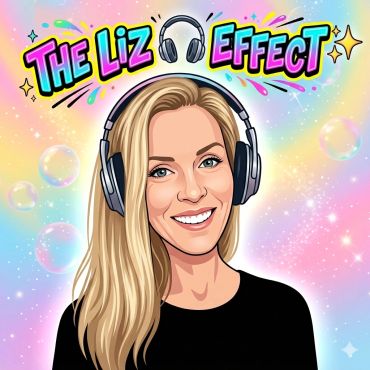Cartoon of a smiling blonde woman wearing headphones with 'The Liz Effect' text.