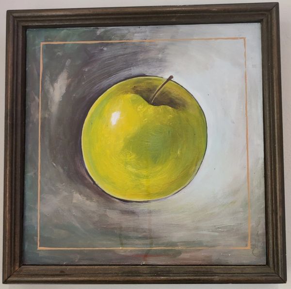 « Une pomme verte » Une peinture acrylique sur bois. 