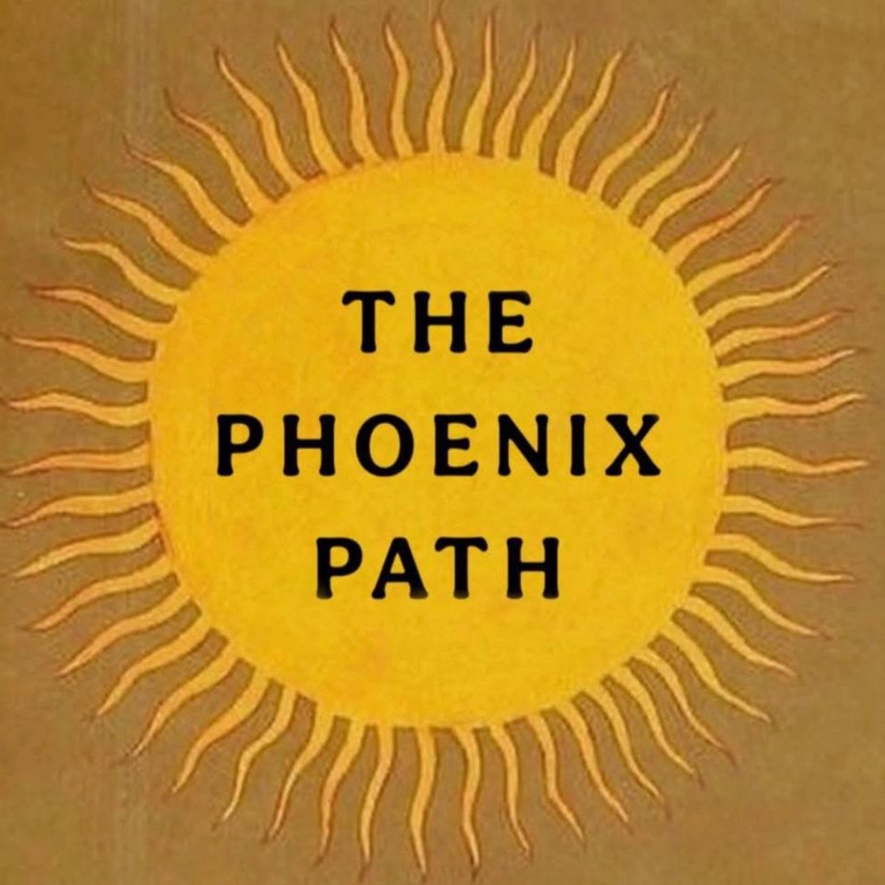 A yellow sun with flames and text 'The Phoenix Path' in the center.