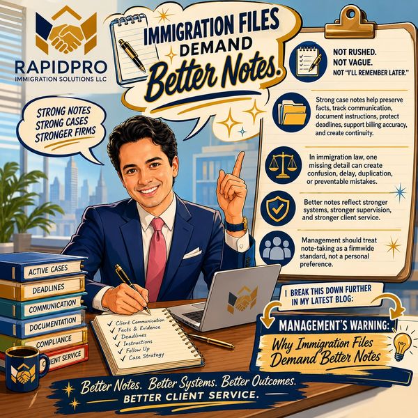 Immigration files require better notes for stronger cases and improved client service.
