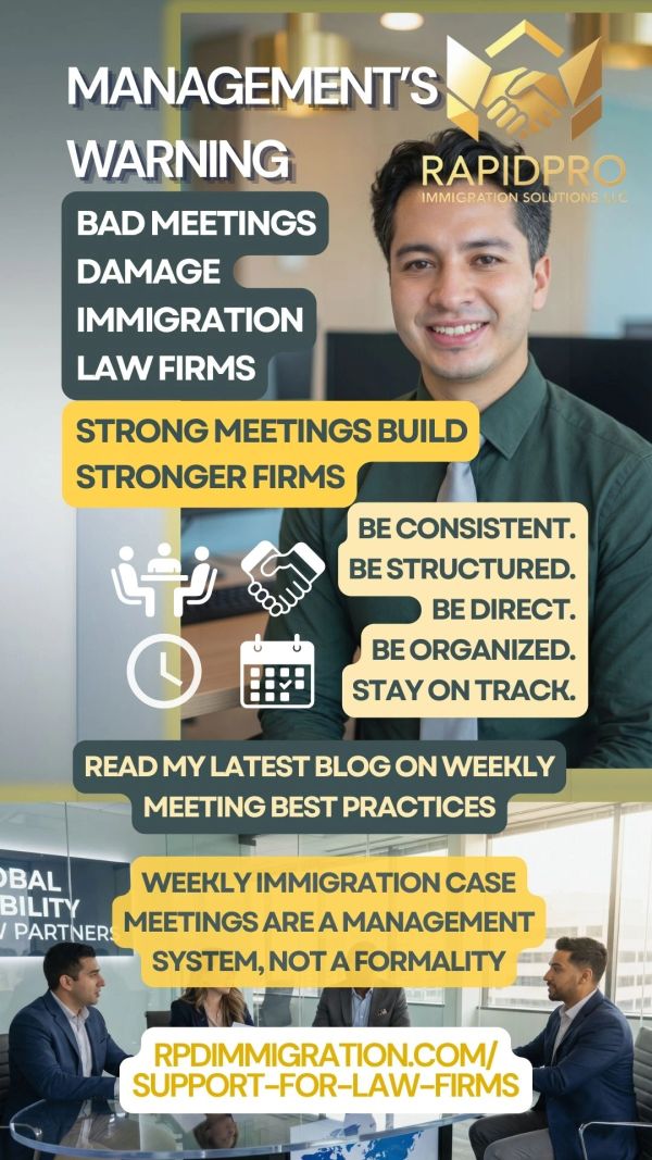 Business professionals emphasize strong meetings for successful immigration law firms.