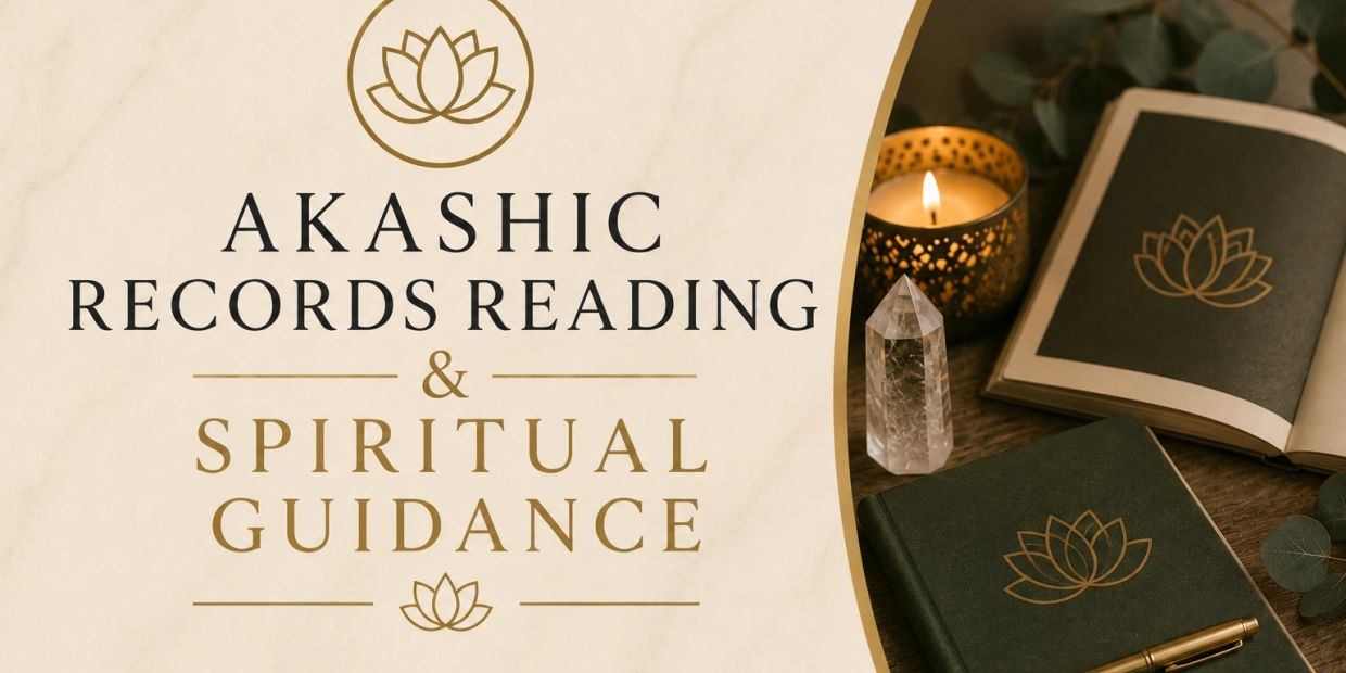 Elegant Akashic Records Reading and Spiritual Guidance setup with candles and books.