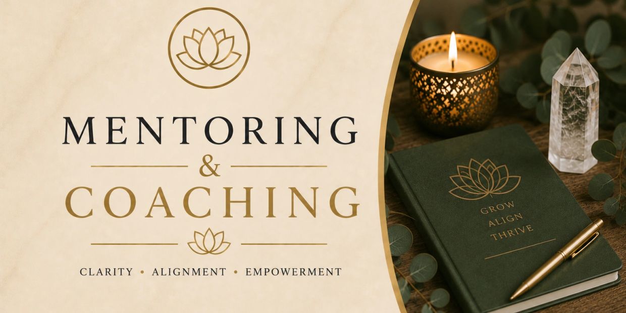 Elegant mentoring and coaching concept with a lotus theme and calming elements.