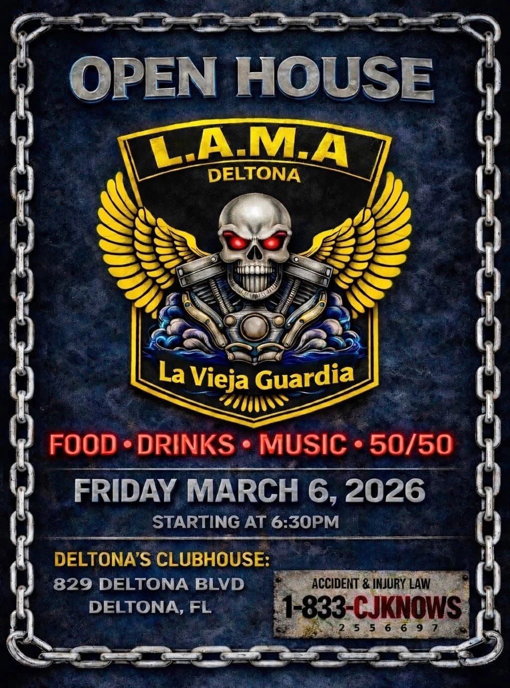 L.A.M.A Deltona open house with food, drinks, music on March 6, 2026.