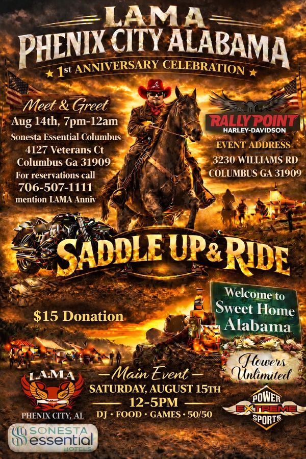 LAMA Phenix City Alabama 1st Anniversary Celebration with horseback riding and motorcycle event.