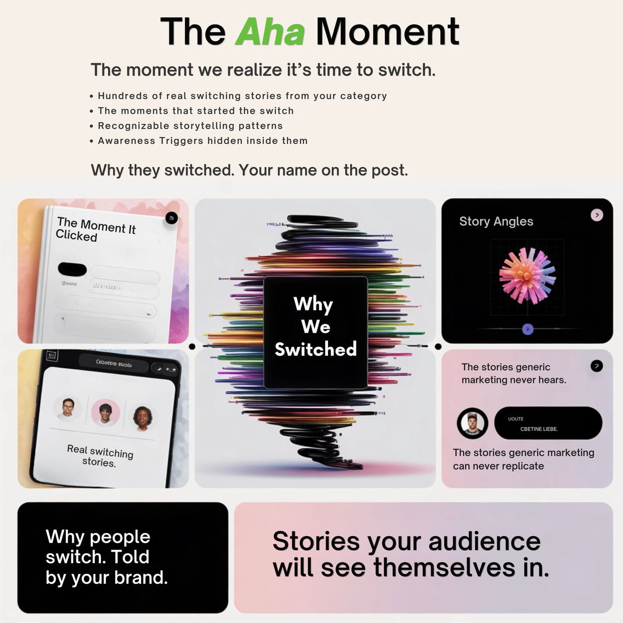 Visual explaining the 'Aha Moment' and why customers switch brands.