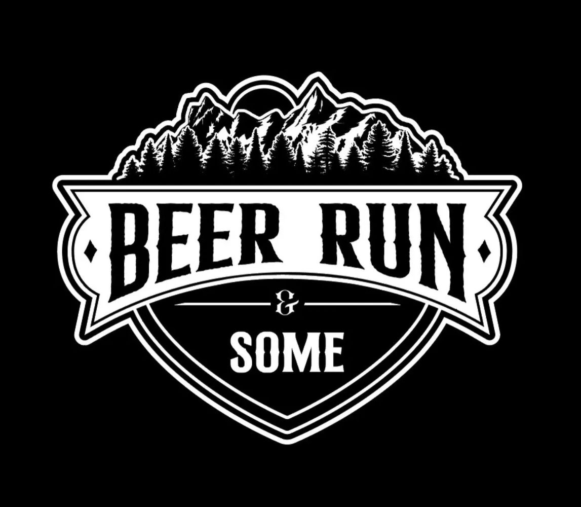 Black and white logo with mountains, trees, and text 'Beer Run & Some'.