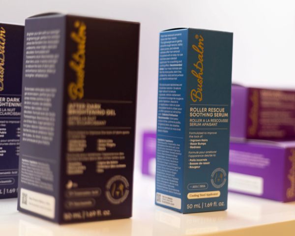Boxes of skincare products from Bushbalm.
