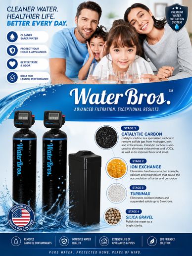 Family happily drinking clean filtered water with Water Bros system.