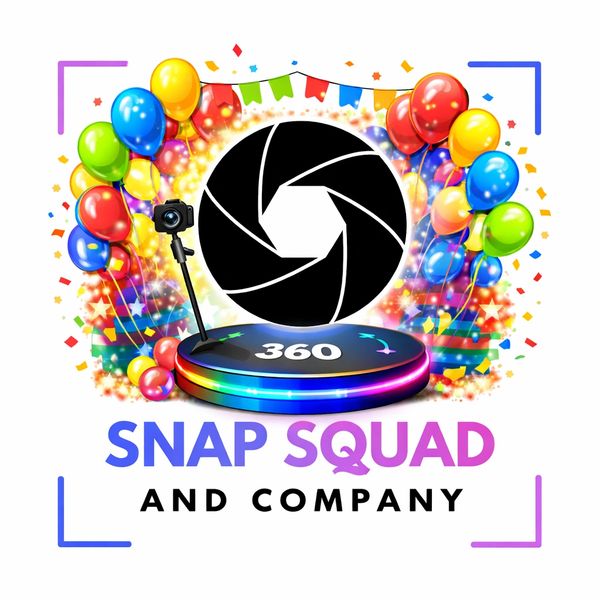 Colorful Snap Squad 360 logo with balloons and camera icon.