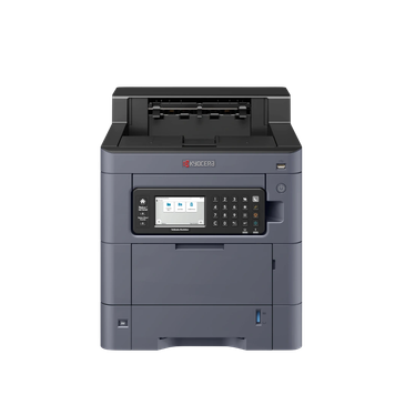 Compact Kyocera multifunction printer with touchscreen and keypad.
