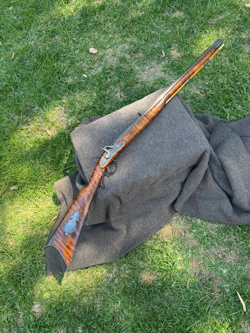 Leman rifle with all steel attachments, percussion lock and Curly maple stock