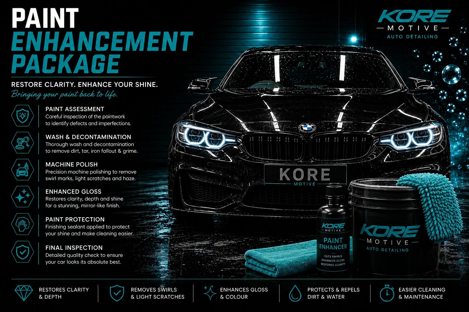 Paint Enhancement Package for auto detailing by KORE Motive.