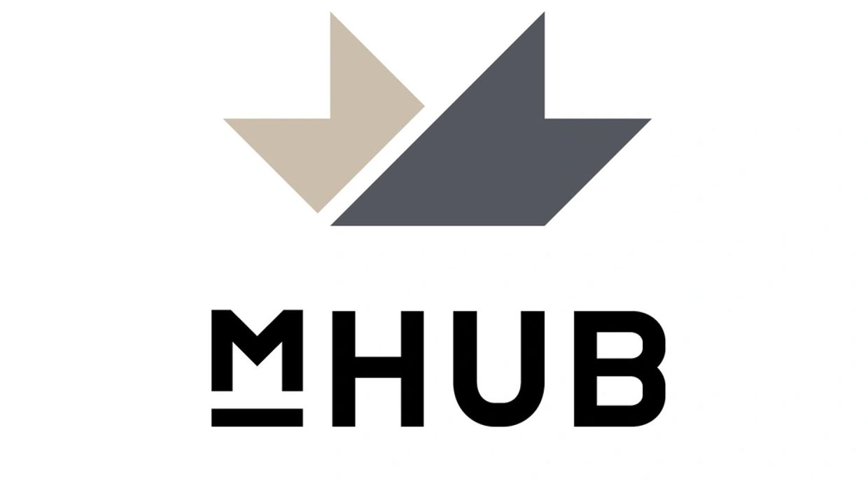 Logo with two overlapping arrow shapes above the word 'MHUB'.