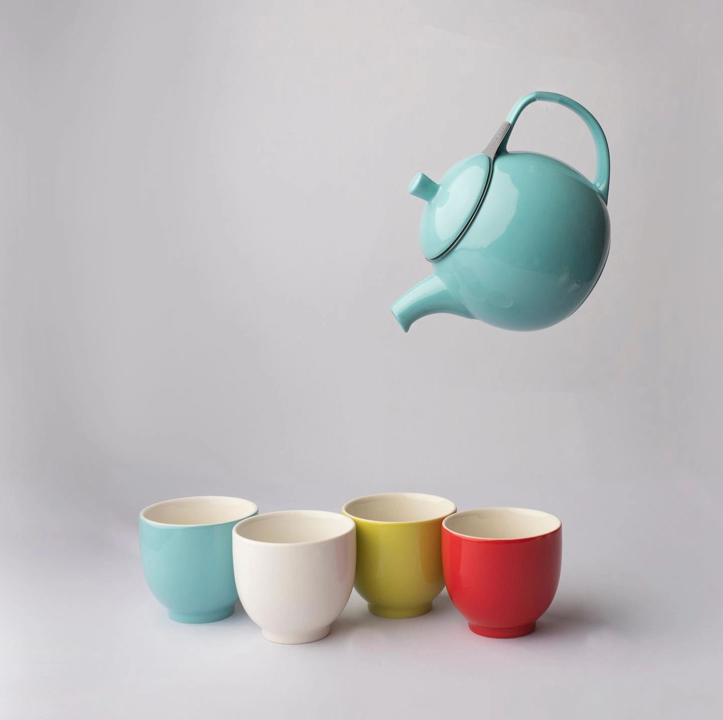 24oz Turquoise Teapot with matching tea cups in a variety of colors 