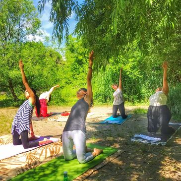 Outdoor group yoga class