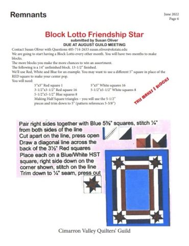 Instructions for making a Block Lotto Friendship Star quilt block with illustrations.