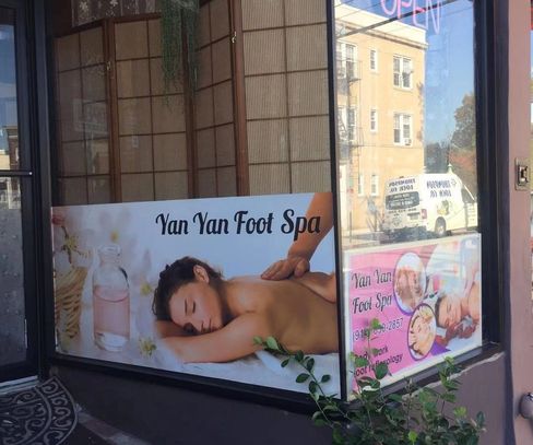 The front door of Yan Yan Foot Spa, in Mamaroneck, New York, USA.