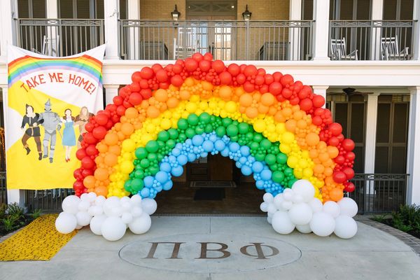 Rainbow arch, balloon arch, rainbow balloons, sorority balloons, giant rainbow, rainbow art