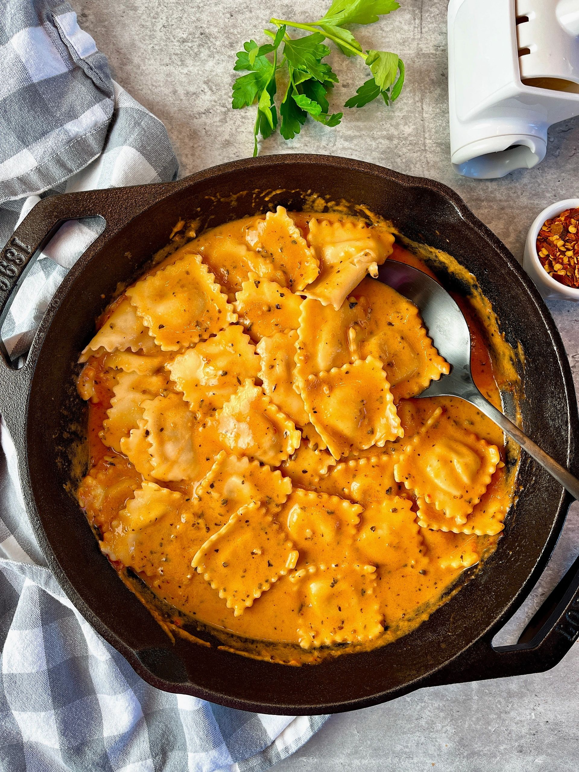 Chicken Ravioli with Creamy Tomato Sauce - Handle the Heat