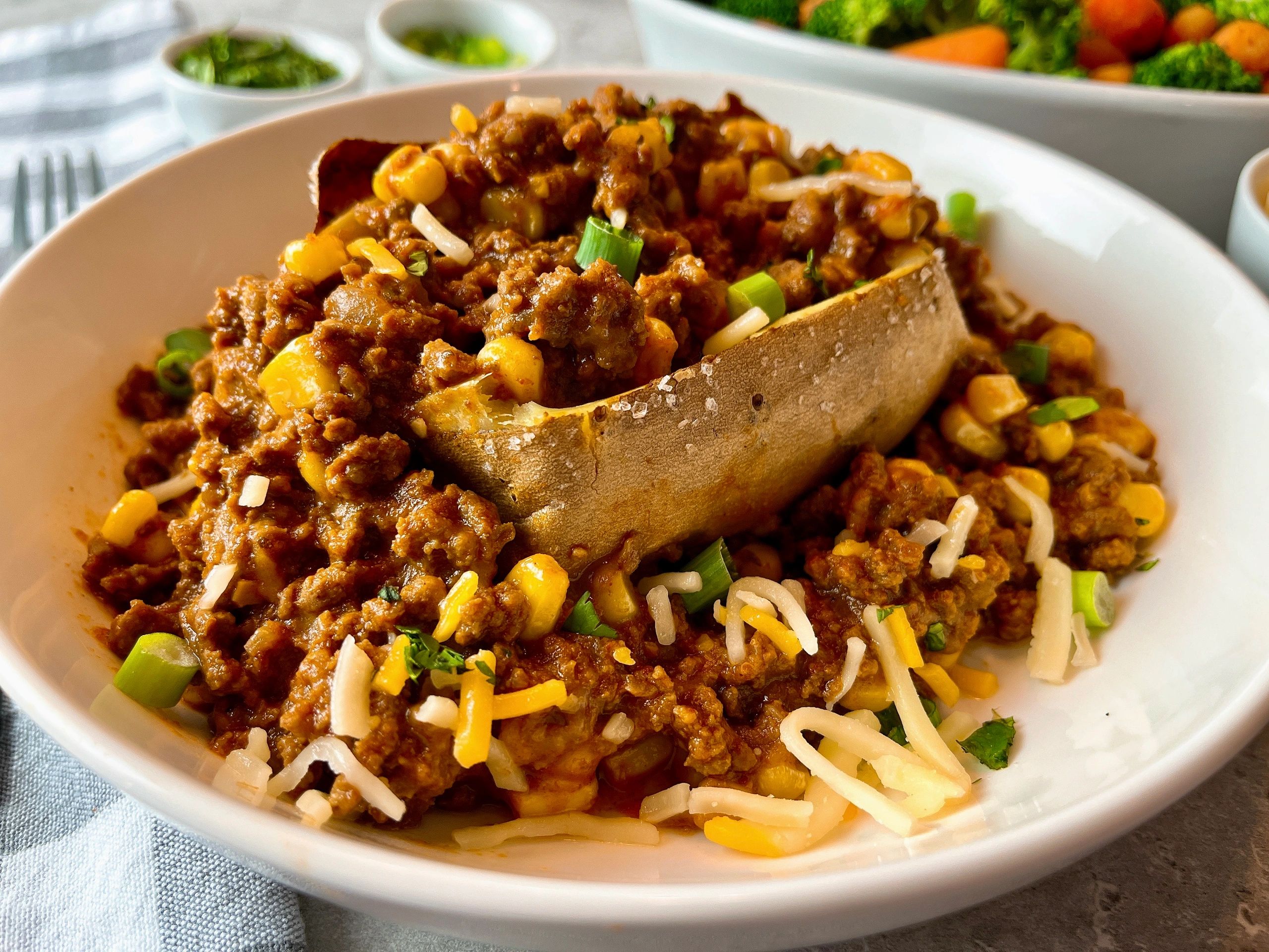 Mexican Ground Beef in Potato Bowls