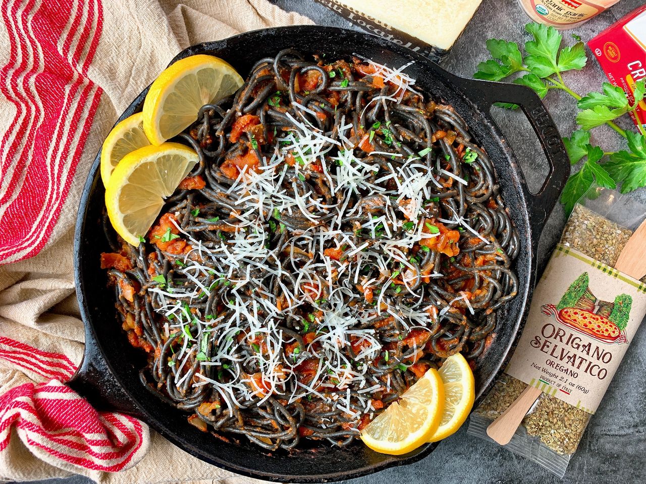 Squid Ink Pasta With Fiery Tomato Sauce
