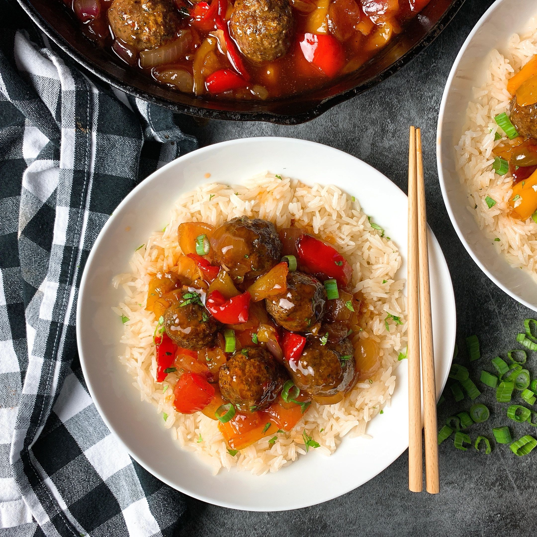 Sweet and Sour Meatballs with Peppers and Onion