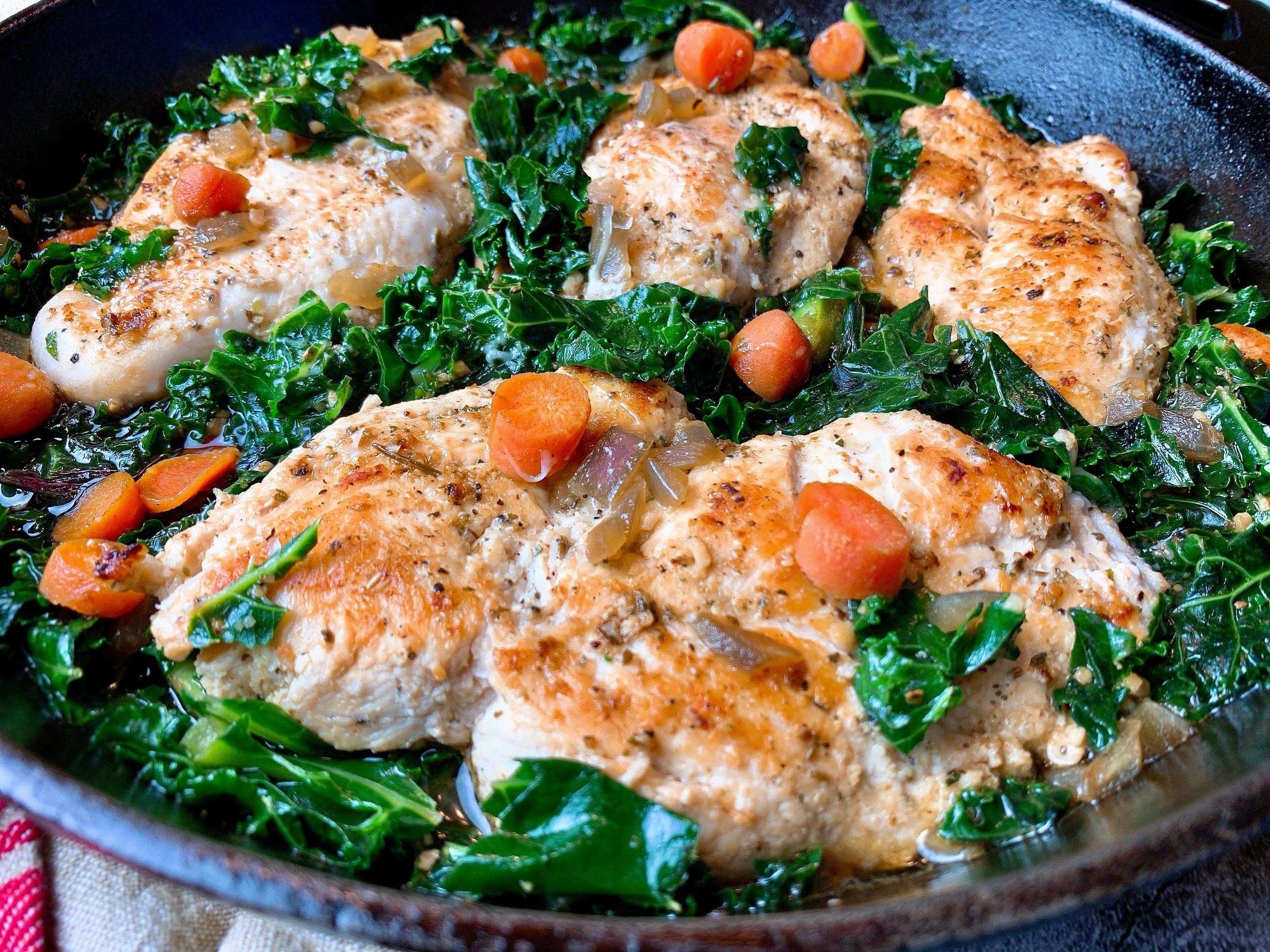 Skillet Chicken with Carrots and Kale