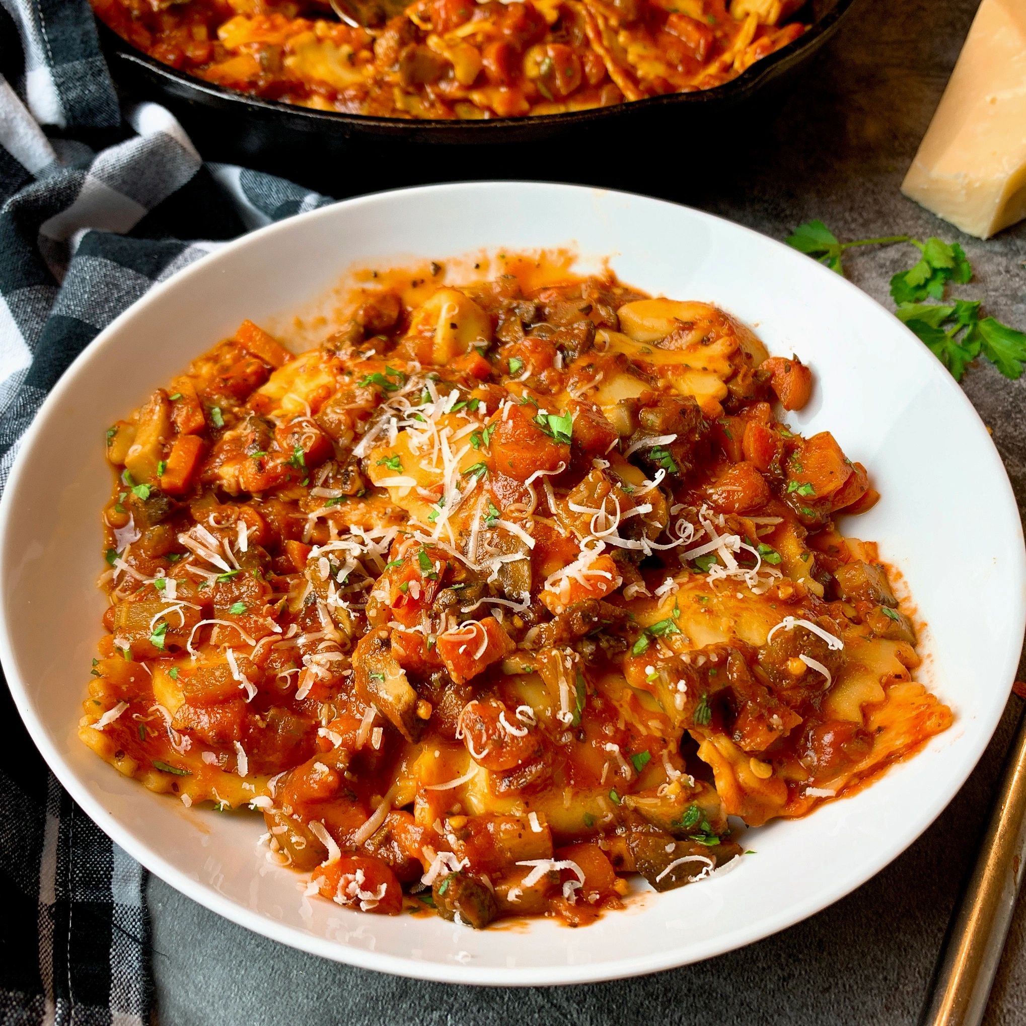 Ravioli with Vegetarian Bolognese