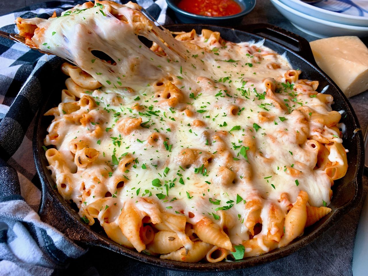 pasta, salsa, marinara, cheese, mozzarella, dinner