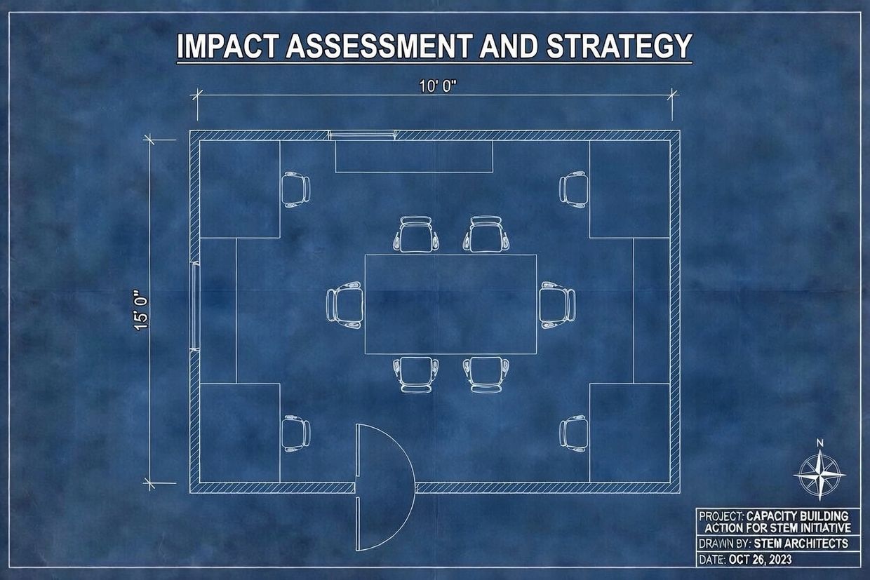 Blueprint of a meeting room layout with dimensions and furniture arrangement.