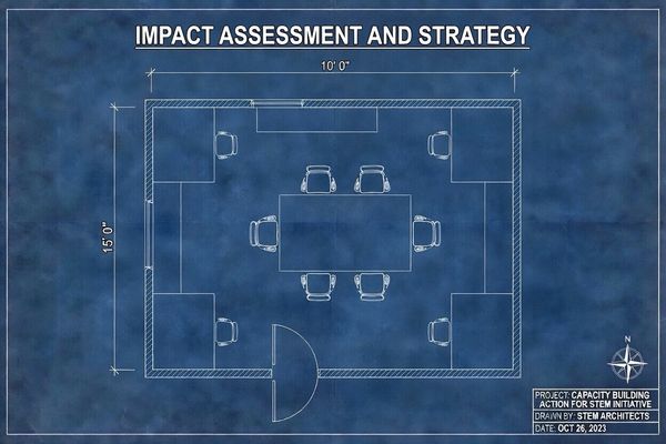 Blueprint of an office layout for impact assessment and strategy.
