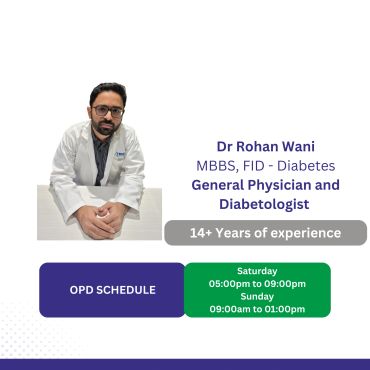 Dr. Rohan Wani, experienced General Physician and Diabetologist with 14+ years, OPD schedule included.