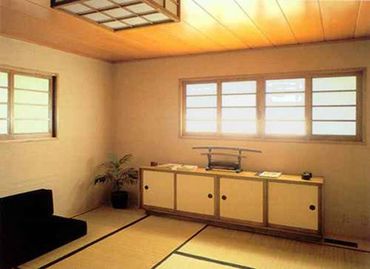 A room with shoji windows