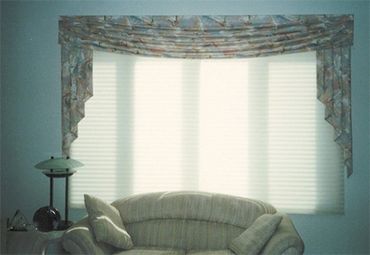 Gray printed window drapery