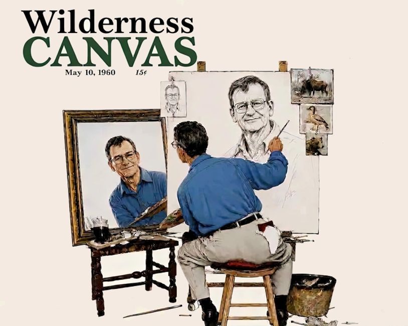 Artist painting his self-portrait reflected in a mirror, featured on Wilderness CANVAS magazine cover.