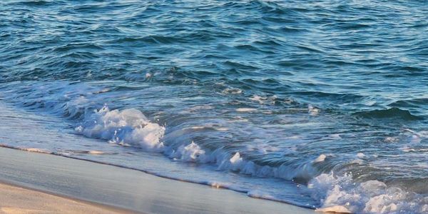 The beach with waves coming up on the sand