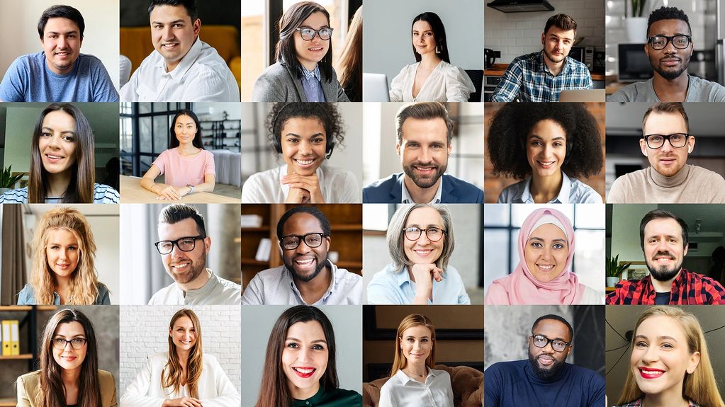 Collage of diverse smiling people in professional settings.