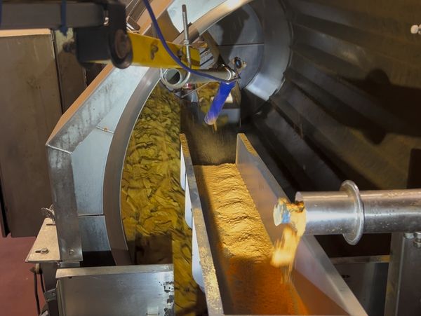 Electrostatic technology applying snack seasoning.