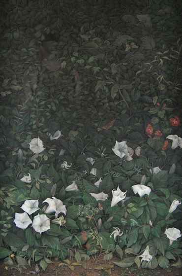 Datura, from Eunuch Tapestries, pastel on black paper, 59 x 90 iches, 2013.